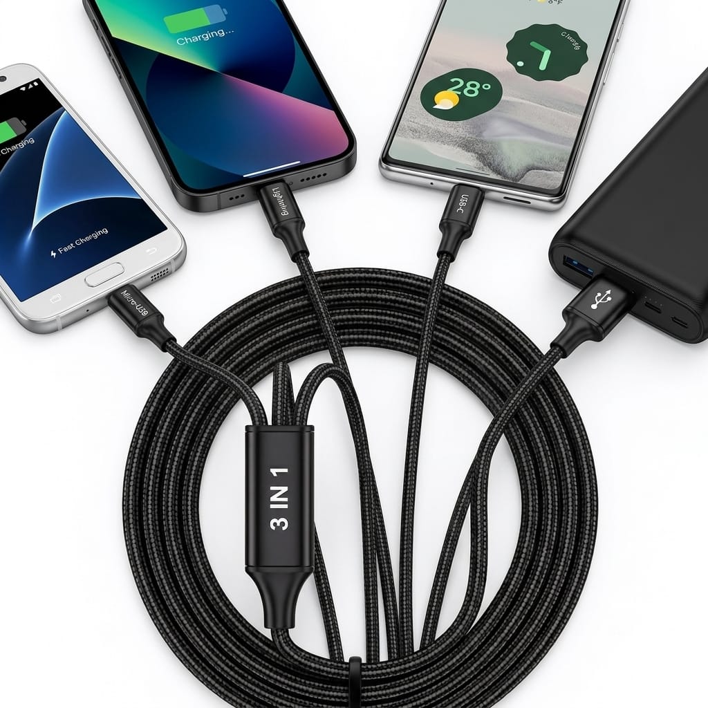 3-in-1 Nylon Braided Fast Charging Cable - Type-C, Lightning, Micro USB | 1.2M - Image 2